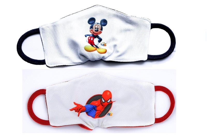 SK ORGANIC SK ORGANIC by Soft cotton Face Mask Pack of 2 spiderman and micky mouse for Children of Age 5 to 9 2 layered 