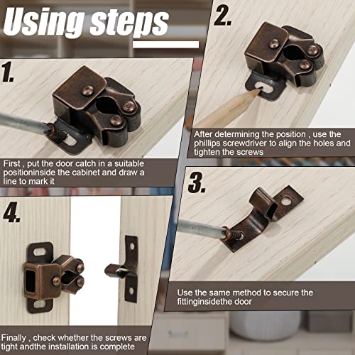 Bonuci 20 Pcs Cabinet Door Latch and Catch Hardware Double Roller Catch Cabinet Latches with Spear Strike for Closet Doors Kitchen (Brown Antique Copper) - Image 3