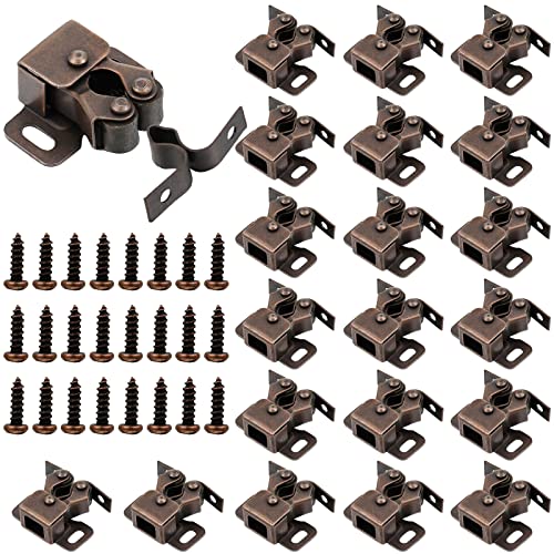 Bonuci 20 Pcs Cabinet Door Latch and Catch Hardware Double Roller Catch Cabinet Latches with Spear Strike for Closet Doors Kitchen (Brown Antique Copper) - Image 1