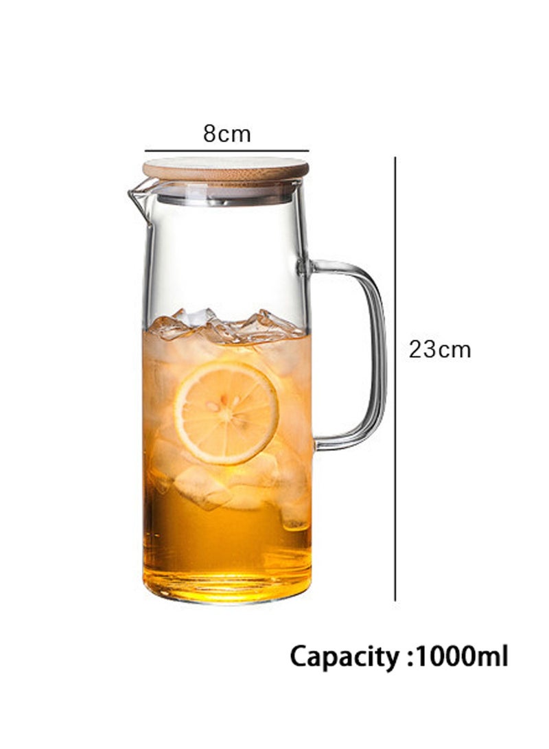 Glass Pitcher with Bamboo Lid and Spout High Heat Resistance Borosilicate Glass Stovetop Safe Bottle Kettle Heat Resistant Carafe for Iced Tea Cold Brew Juice Lemonade (1L) - Image 2