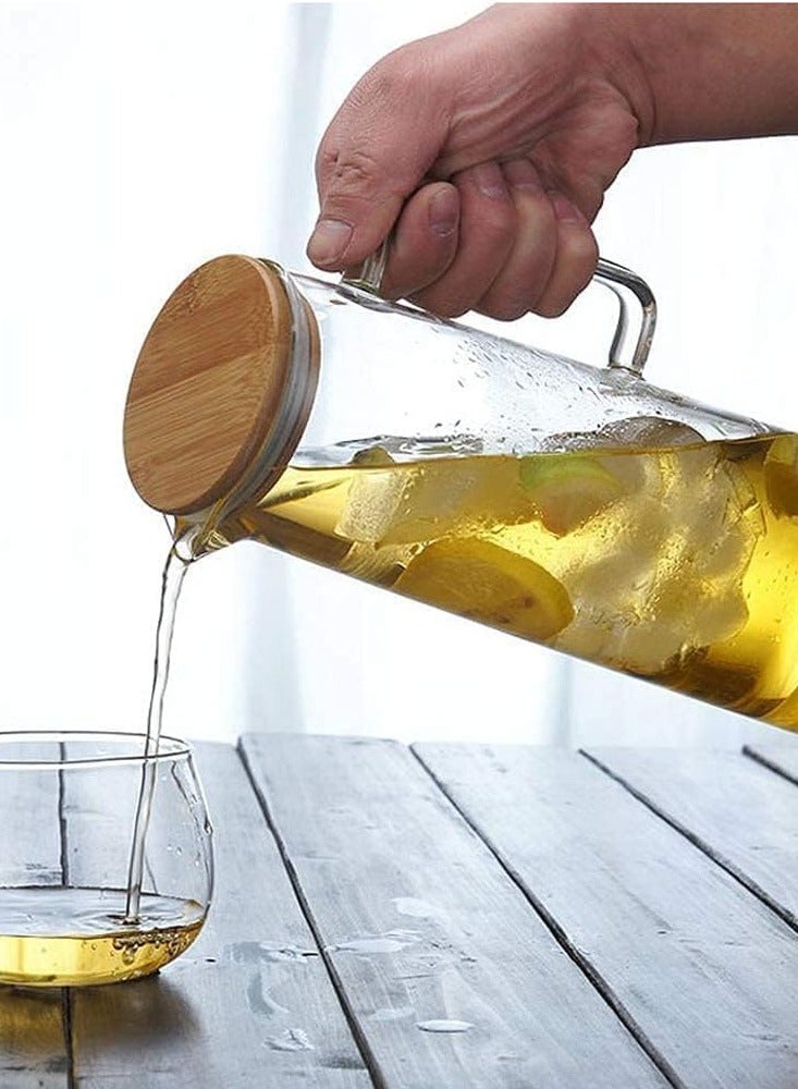 Glass Pitcher with Bamboo Lid and Spout High Heat Resistance Borosilicate Glass Stovetop Safe Bottle Kettle Heat Resistant Carafe for Iced Tea Cold Brew Juice Lemonade (1L) - Image 5
