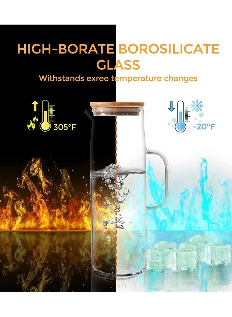 Glass Pitcher with Bamboo Lid and Spout High Heat Resistance Borosilicate Glass Stovetop Safe Bottle Kettle Heat Resistant Carafe for Iced Tea Cold Brew Juice Lemonade (1L) - Image 3