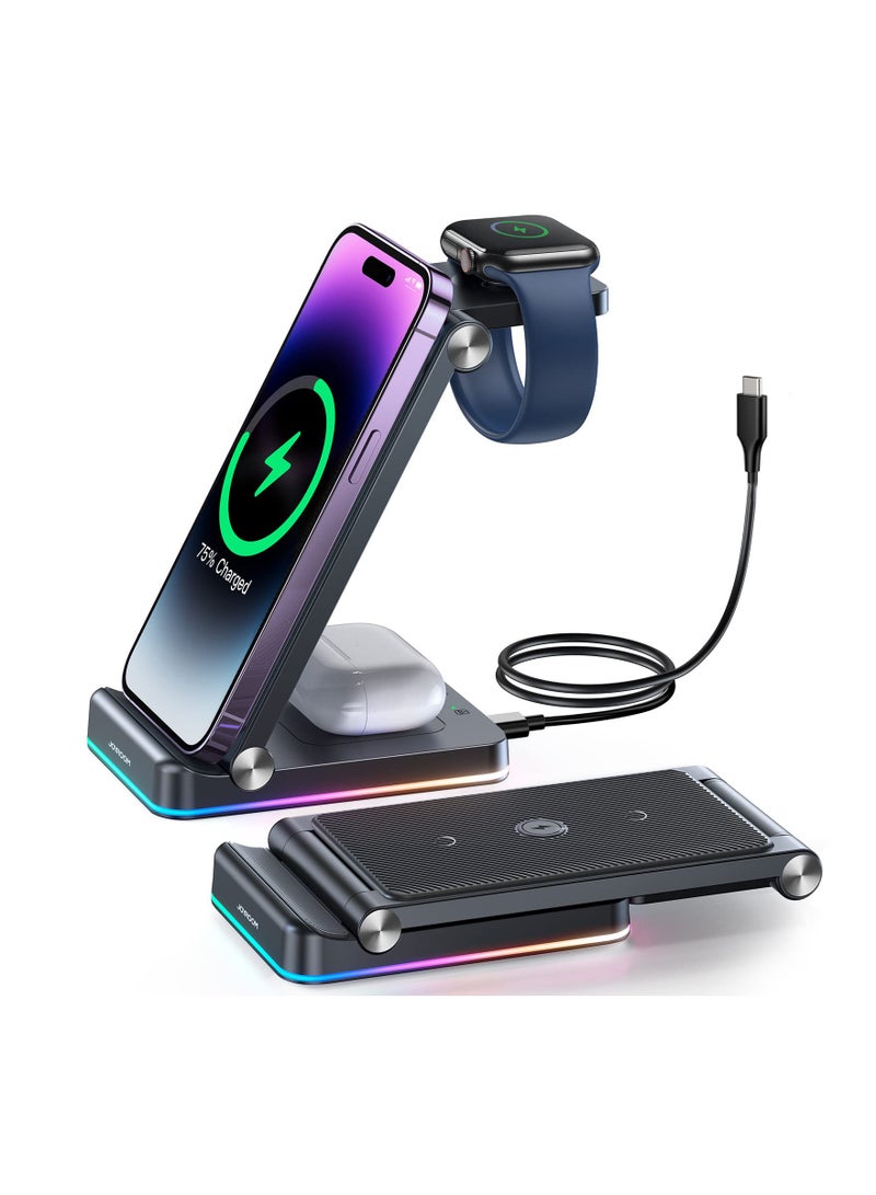 SYOSI 3 in 1 Wireless Charging Station, SYOSI【Foldable & Double Coil】 Foldable Wireless Charger Compatible for iPhone14/13 Series Apple Watch Ultra/8/7/6/5 and Airpods Pro/2nd/3 - Image 1