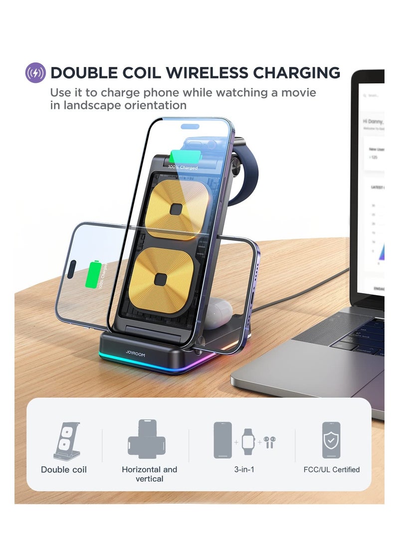 SYOSI 3 in 1 Wireless Charging Station, SYOSI【Foldable & Double Coil】 Foldable Wireless Charger Compatible for iPhone14/13 Series Apple Watch Ultra/8/7/6/5 and Airpods Pro/2nd/3 - Image 4