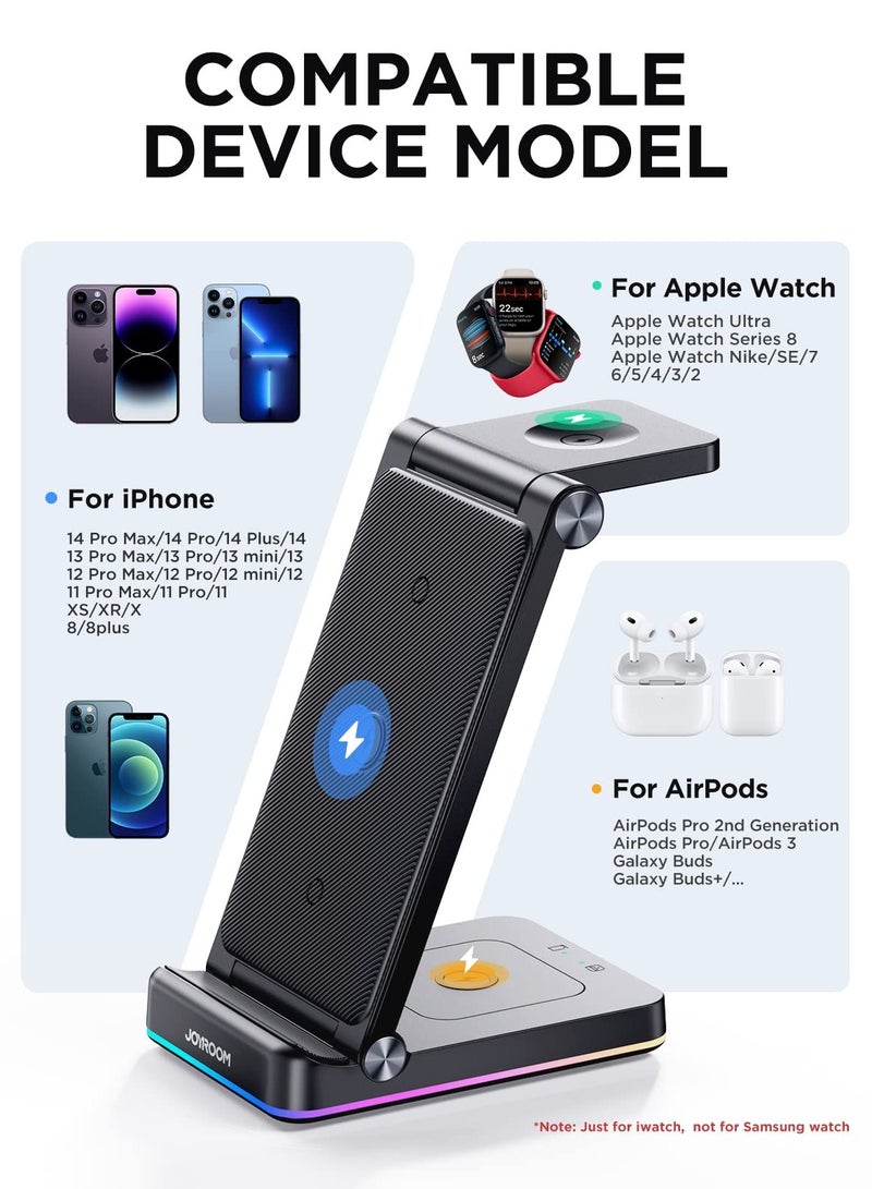 SYOSI 3 in 1 Wireless Charging Station, SYOSI【Foldable & Double Coil】 Foldable Wireless Charger Compatible for iPhone14/13 Series Apple Watch Ultra/8/7/6/5 and Airpods Pro/2nd/3 - Image 5