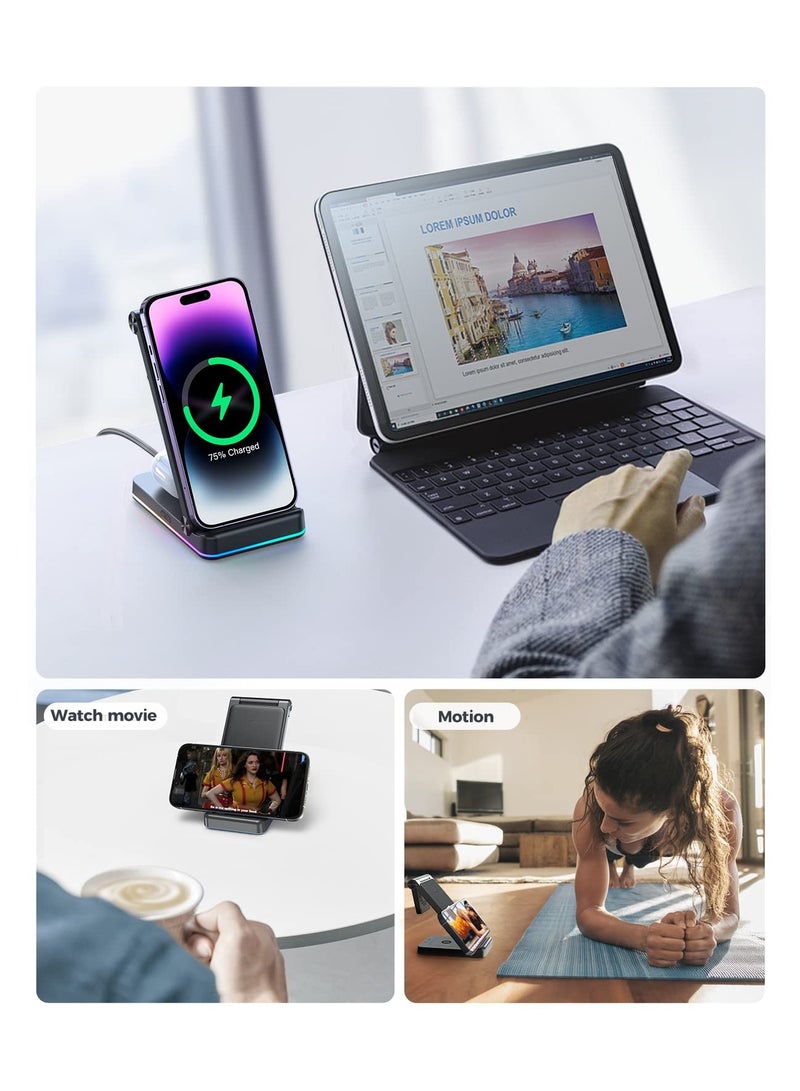 SYOSI 3 in 1 Wireless Charging Station, SYOSI【Foldable & Double Coil】 Foldable Wireless Charger Compatible for iPhone14/13 Series Apple Watch Ultra/8/7/6/5 and Airpods Pro/2nd/3 - Image 3