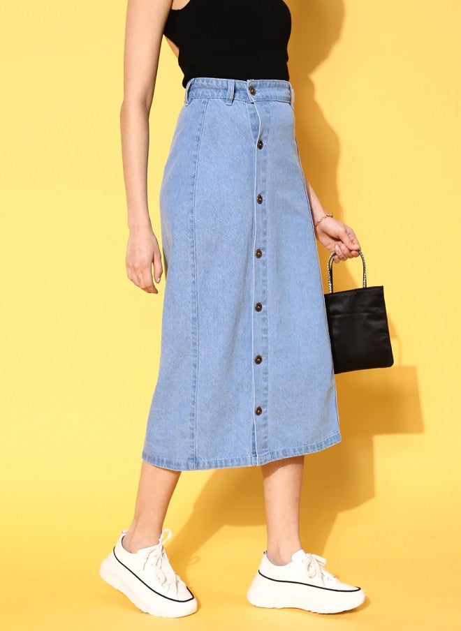 SASSAFRAS Blue Solid Denim Midi Skirt for Women - Image 3