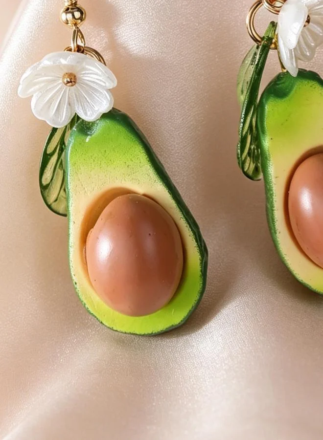 Take Two Avocado Fruit Drop Earrings with Floral Accent
