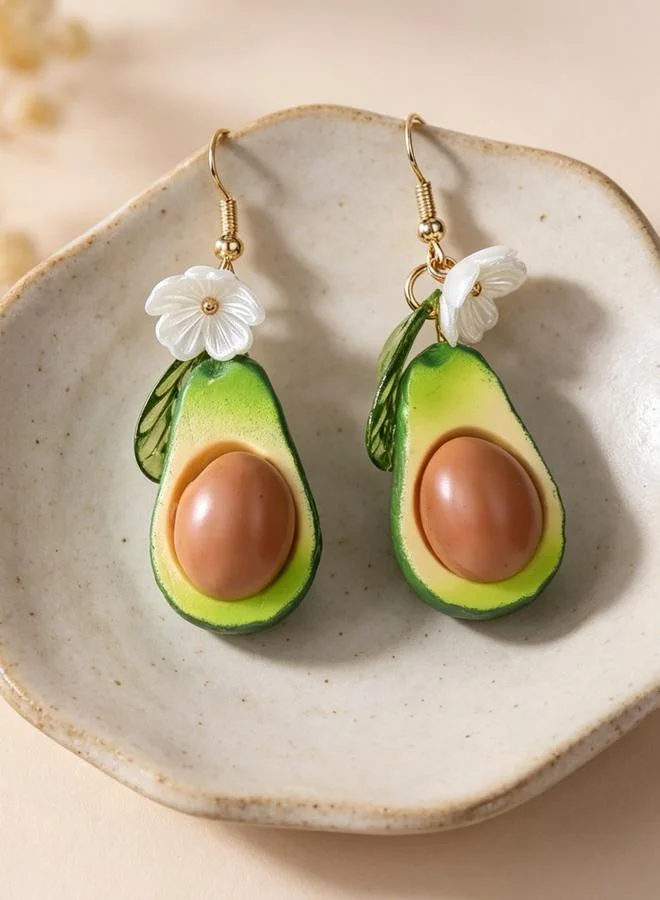 Take Two Avocado Fruit Drop Earrings with Floral Accent