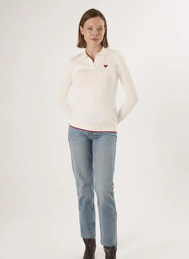 FELIX HARDY Ecru Polo Neck Knitted Pullover for Women | Best Price UAE