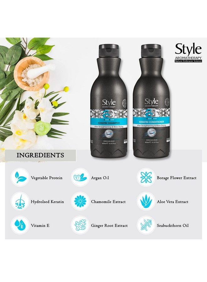 style aromatherapy Professional Keratin Treatment Combo Shampoo And Conditioner Sls/Sles Free Salt Free Sulphate Free Paraben Free After Straightening & Smoothening (Shampoo+Conditioner 400 Ml Each) - Image 3