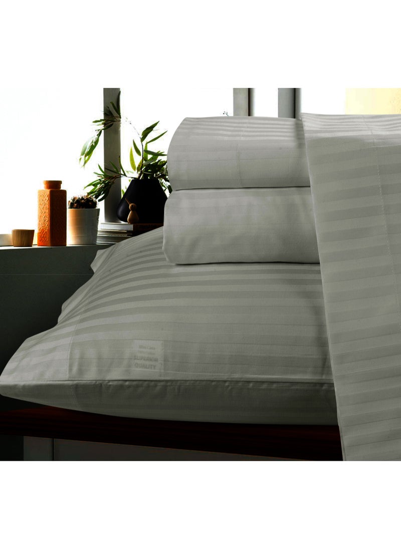 Bliss Casa Bliss Casa 3 Pieces 1cm Stripe Bed Sheets Super King (200x200+30 cm) - Soft Satin Sheet Set with Pillowcases - Deep Pocket, Hotel Collection, Luxury Bedding Set include 1 fitted Sheet, 2 Pillowcases  - Image 4