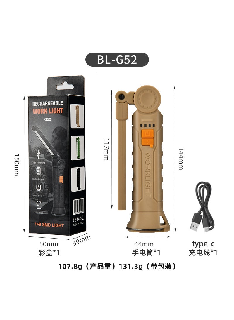 Generic - Multifunction COB LED Worklight with Magnet and Warning Red Light G52-khaki large size without red light - Image 1