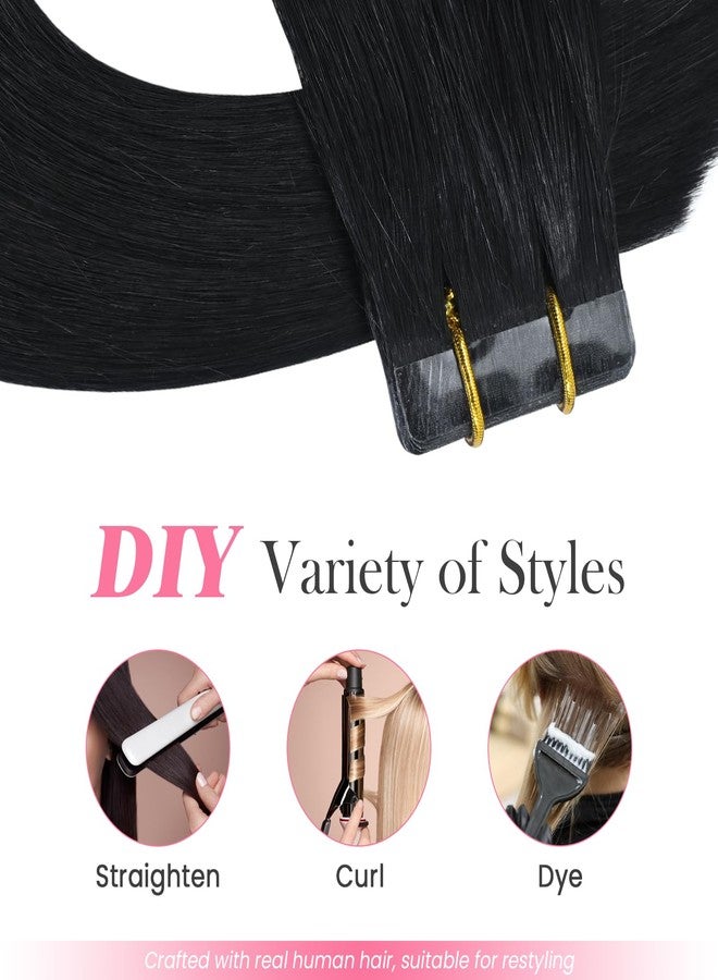 Aison Jet Black Tape in Hair Extensions Human Hair 20 Inch 50G 100% Remy Human Hair Extensions for Women 20 Pcs/Package - Image 5