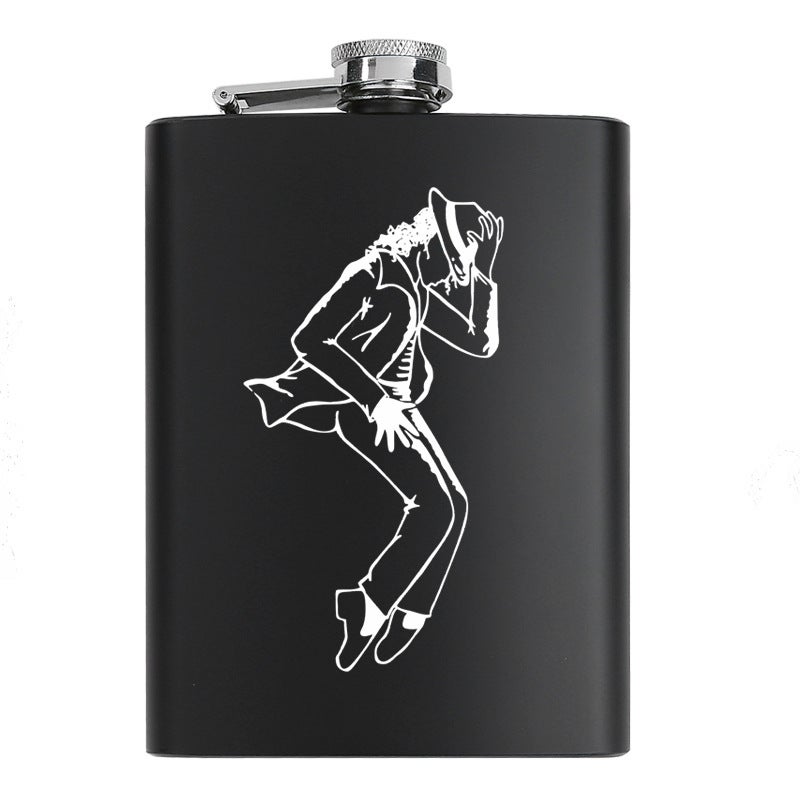 8 oz black stainless steel hip flask bottle celebrity idol souvenir gift elvis lennon jackson guevara Jackson 