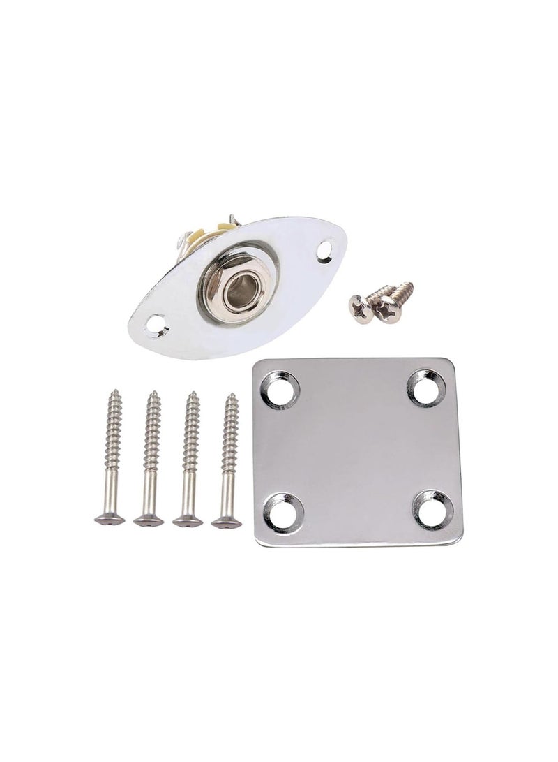 GGOOT 1 Set Chrome 6.35mm Guitar Output Jack Plate with Neck Plate for Fender Stratocaster Telecaster Guitar Replacement Parts - Image 1