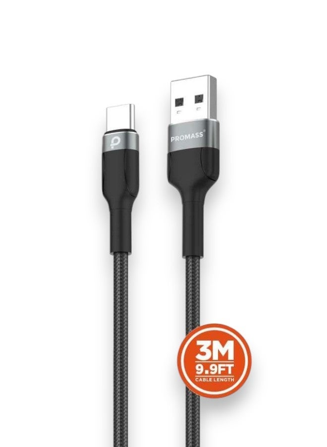 PROMASS Charger USB A to TYPE-C Charger Cable, 3 meters long - Compatible with Samsung Galaxy S24 Ultra, Nintendo Switch, iPad Pro, Grey, S10 S8 S9 Plus Note 9 8 (also supports Sony Hand Charge 5) - Image 1