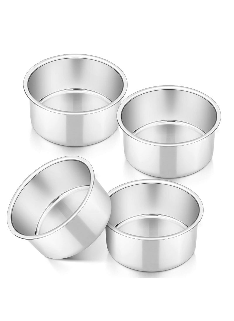 P&P CHEF PP CHEF Cake Pan Set of 4 Stainless Steel Baking Round Cake Pans Tins Bakeware for Birthday Wedding Leakproof  Easy Clean Mirror Finish  Easy Releasing 4 Inch 