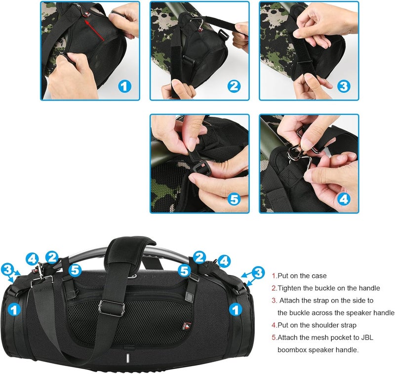 TXesign Travel Strap for JBL Boombox, Waterproof Portable Bluetooth Speaker, TXEsign Shoulder Strap with Two Side Covers, Travel Bag for JBL Boombox, Black, black, Compact - Image 5