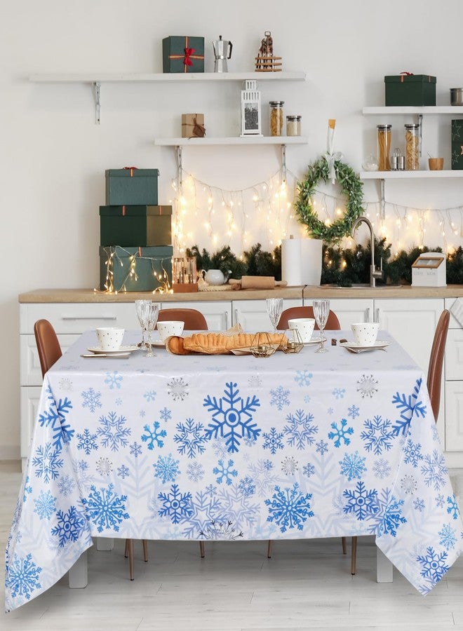 Oudain 3 Pcs Christmas Winter Snowflake Tablecloth Blue White Snowflakes Plastic Tablecloth Disposable Winter Table Cloth Snow Holiday Table Cover for Birthday Party Supplies Decorations, 54 x 108 in - Image 4