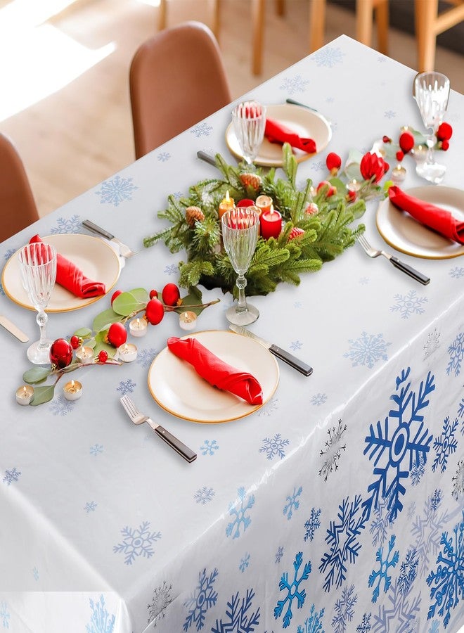 Oudain 3 Pcs Christmas Winter Snowflake Tablecloth Blue White Snowflakes Plastic Tablecloth Disposable Winter Table Cloth Snow Holiday Table Cover for Birthday Party Supplies Decorations, 54 x 108 in - Image 5