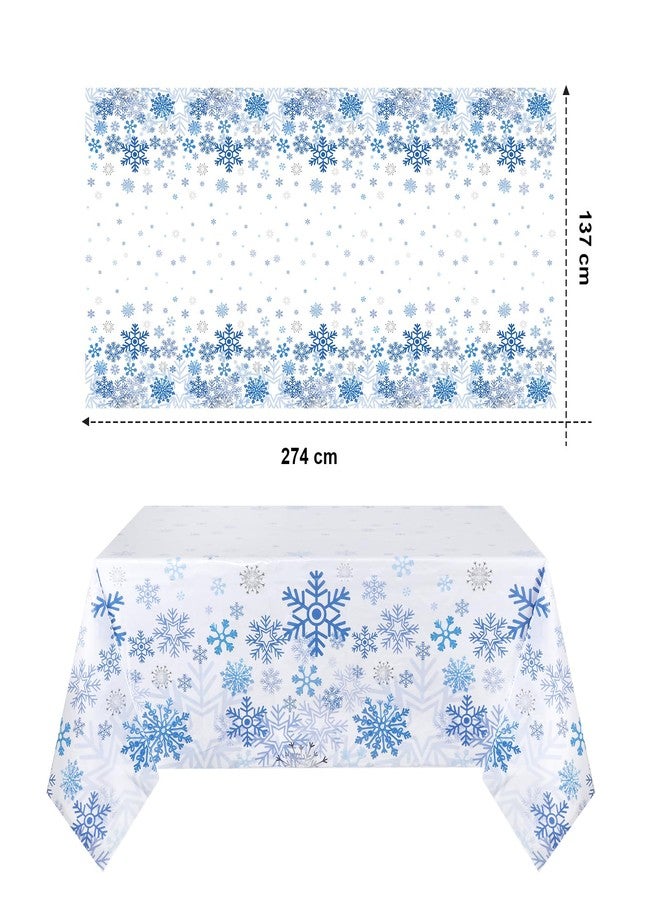 Oudain 3 Pcs Christmas Winter Snowflake Tablecloth Blue White Snowflakes Plastic Tablecloth Disposable Winter Table Cloth Snow Holiday Table Cover for Birthday Party Supplies Decorations, 54 x 108 in - Image 2