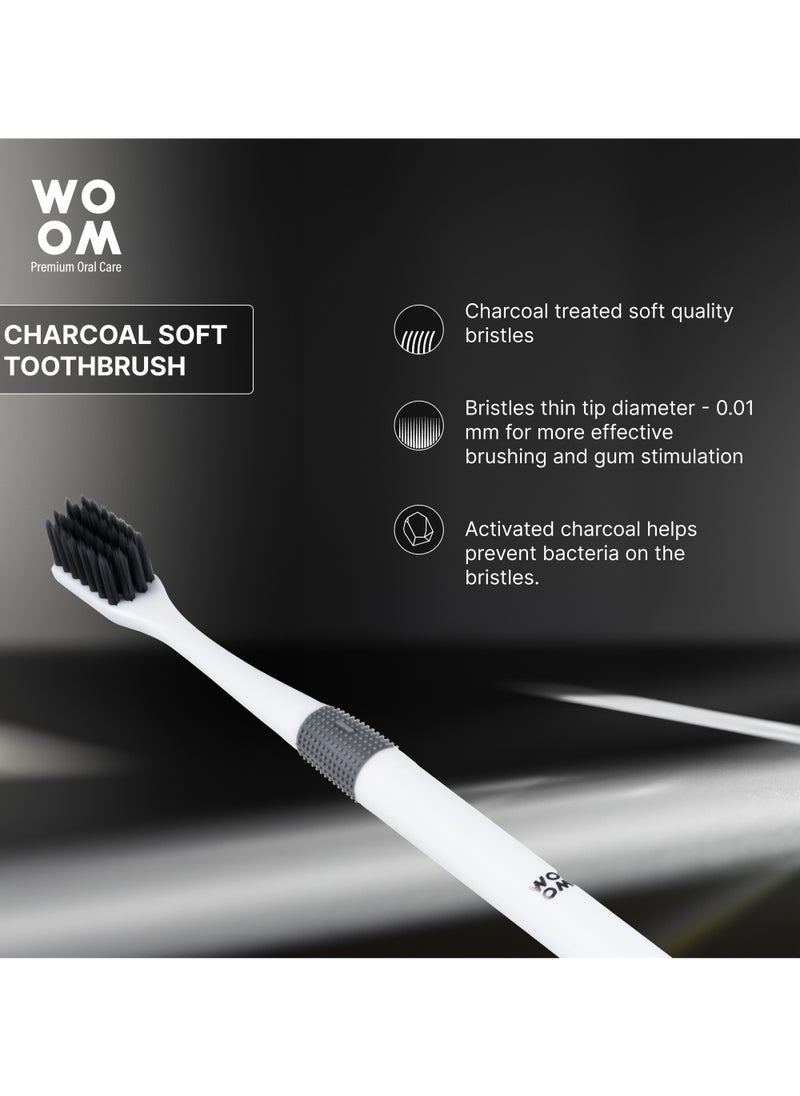 Toothbrush WOOM with Black Charcoal Bristles for Sensitive Teeth and Gums