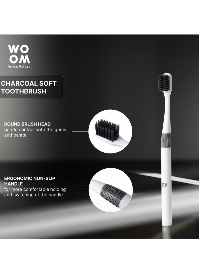 Toothbrush WOOM with Black Charcoal Bristles for Sensitive Teeth and Gums