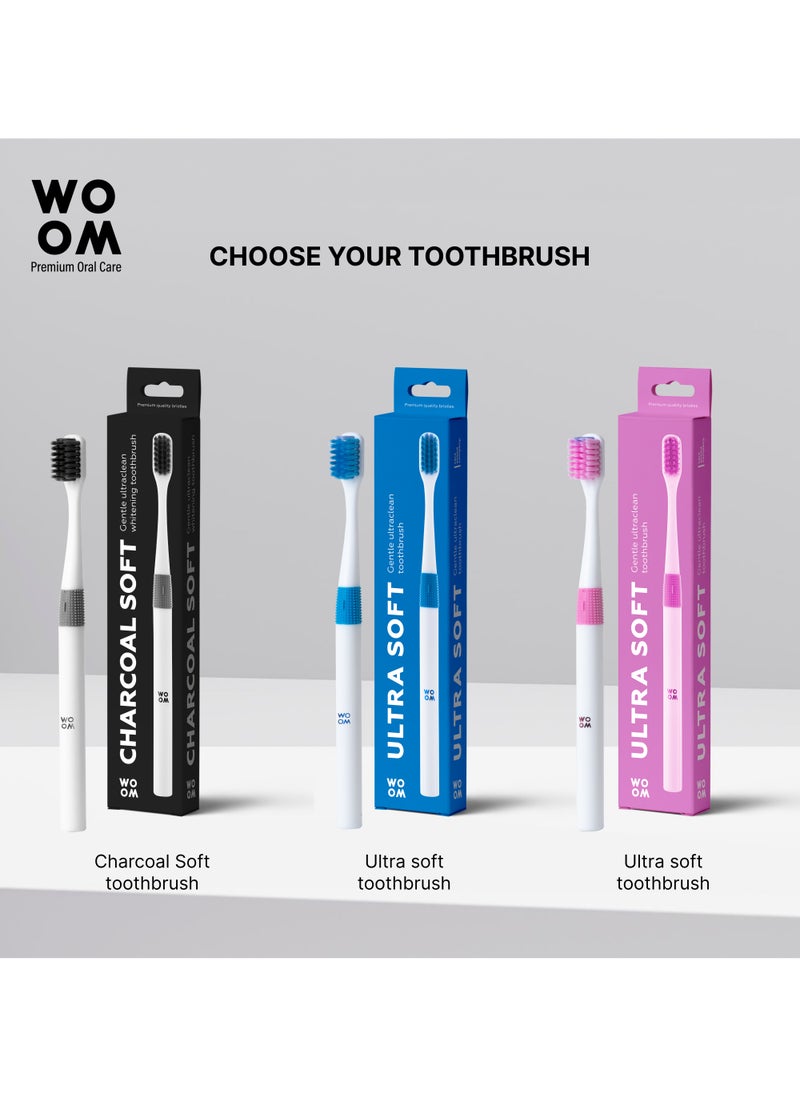 Toothbrush WOOM with Black Charcoal Bristles for Sensitive Teeth and Gums