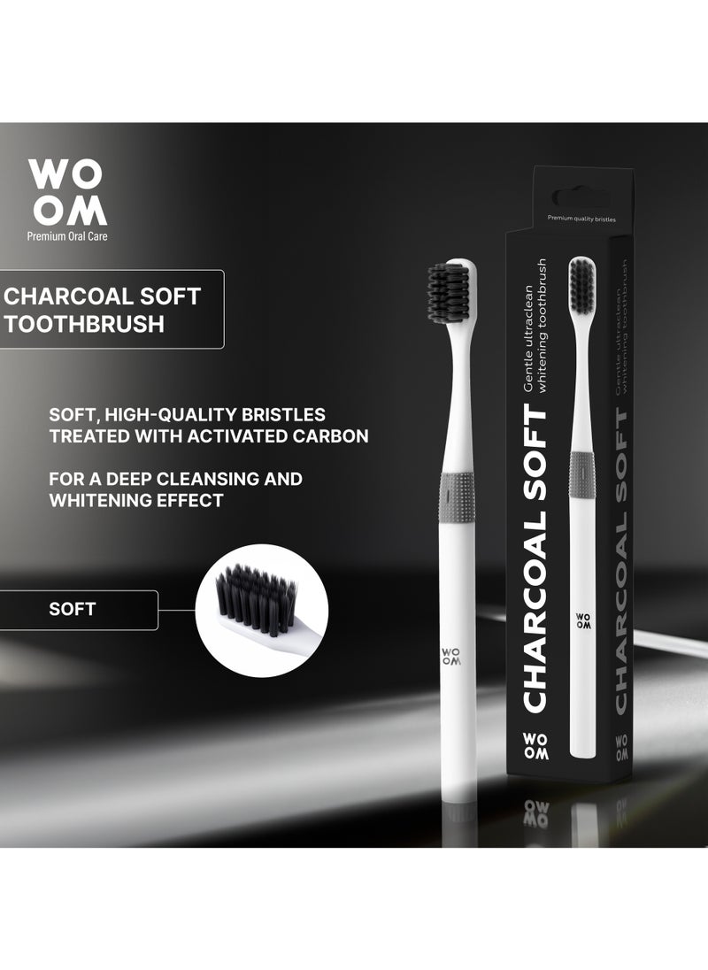 Toothbrush WOOM with Black Charcoal Bristles for Sensitive Teeth and Gums