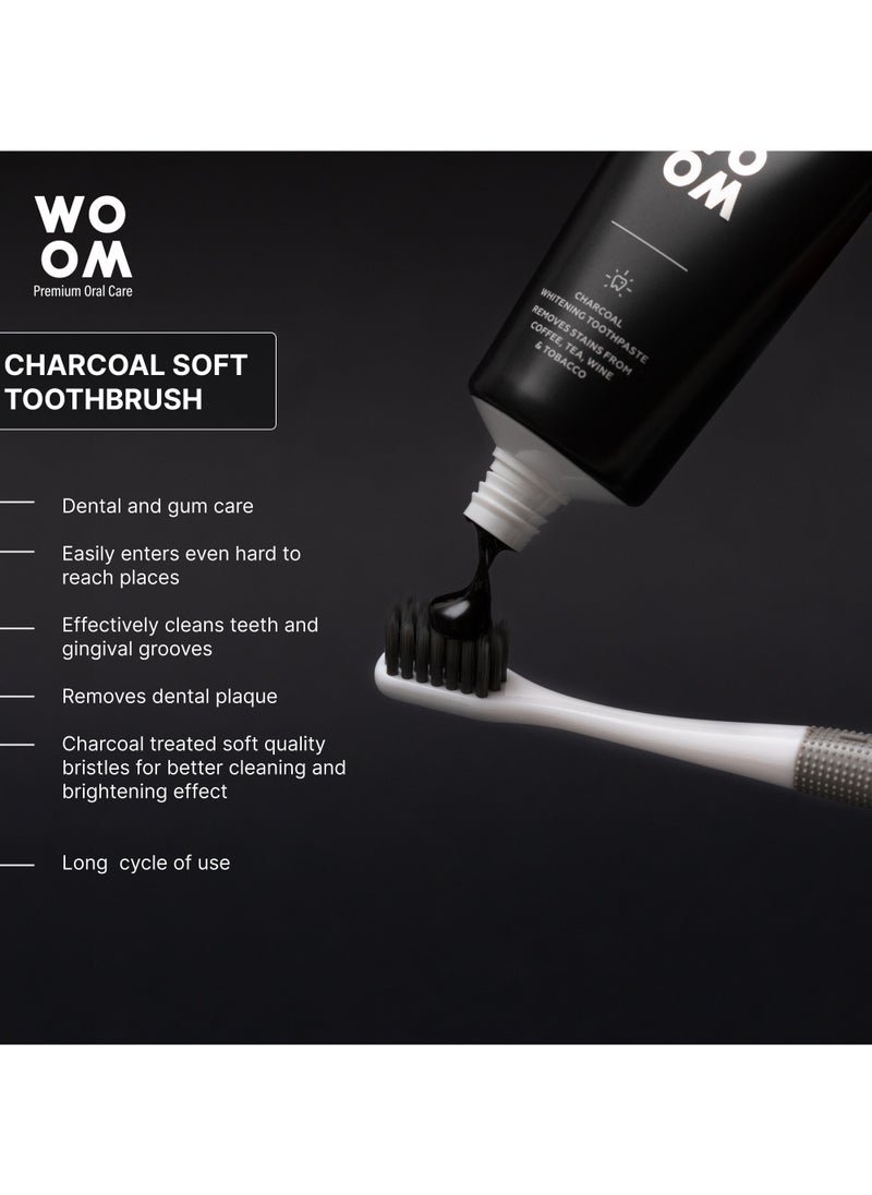 Toothbrush WOOM with Black Charcoal Bristles for Sensitive Teeth and Gums