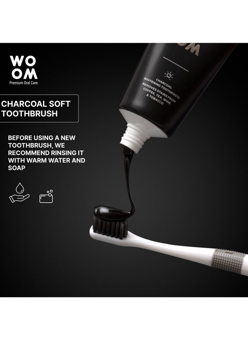 Toothbrush WOOM with Black Charcoal Bristles for Sensitive Teeth and Gums
