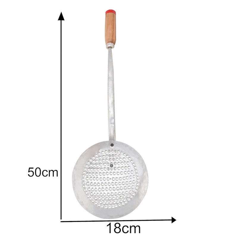 RBY RBY RustFree Iron BoondiPooriFrying Jhara with Wooden Handle Grip Laddo Poori Making Food Strainer 50 X 18 cm  - Image 3