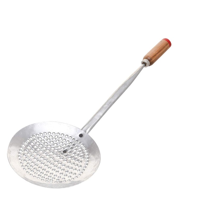 RBY RBY RustFree Iron BoondiPooriFrying Jhara with Wooden Handle Grip Laddo Poori Making Food Strainer 50 X 18 cm  - Image 1