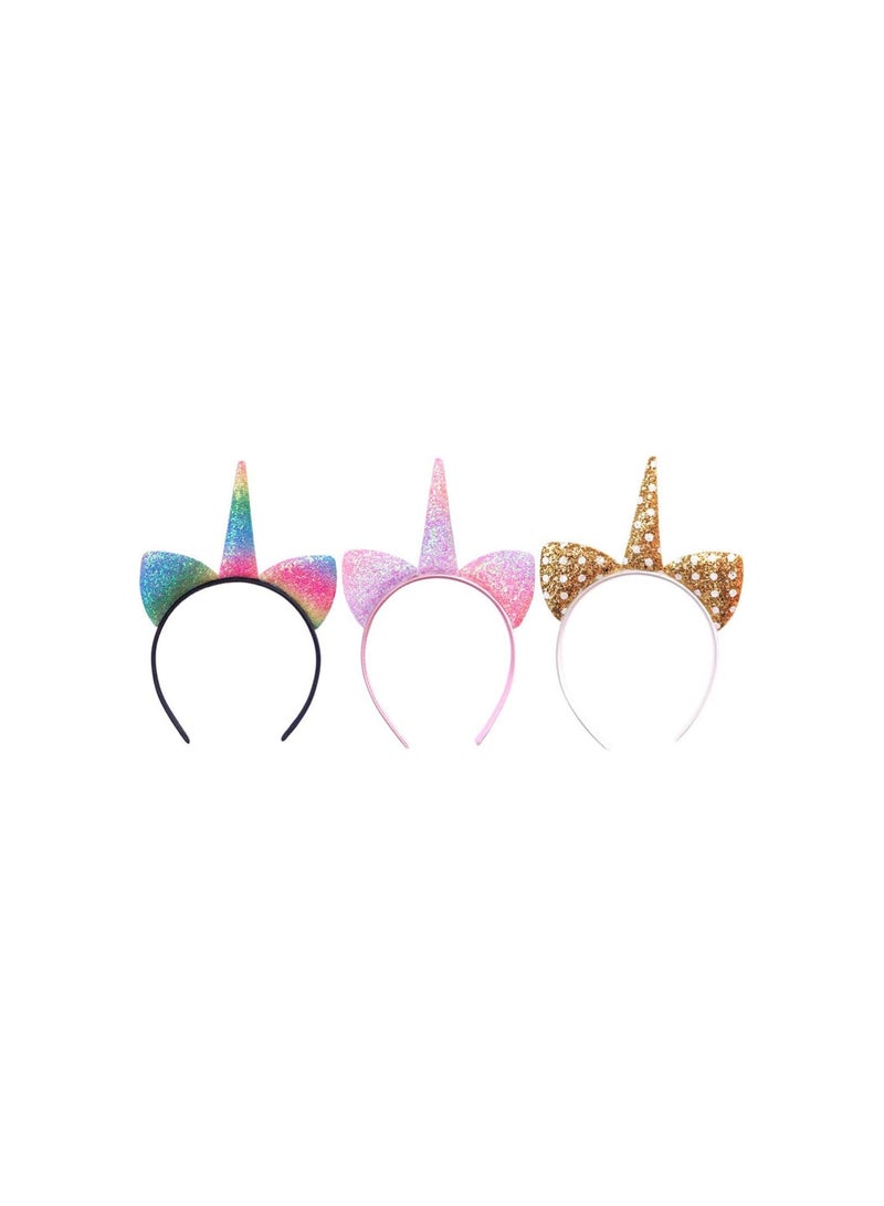 GGOOT 3pcs Unicorn Headbands Unicorn Horn Headbands Glitter Cat Ears Headbands Unicorn Party Favors Gifts - Image 1