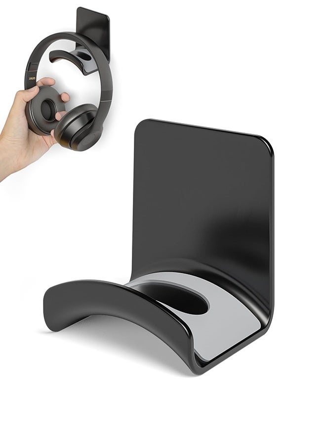Headphone Stand Headset Holder - Adhesive Gaming Earphones Hanger, Universal Desk Wall Mount Hook for All Headphone/Controller, Compatible with Beats, AirPods Max, Sony, JBL (Black)