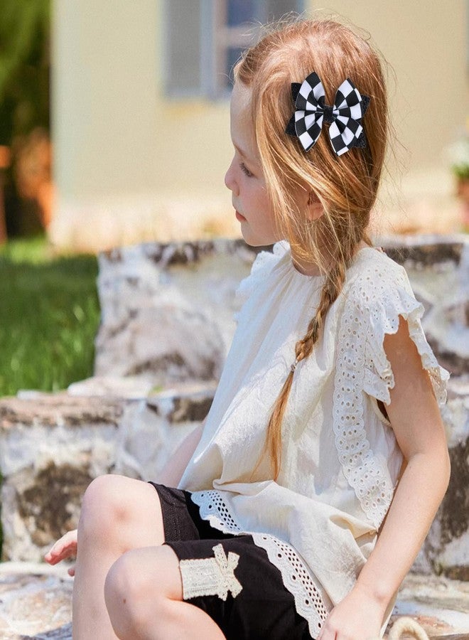 Miroksh Glitter Racing Checkered Flag Hair Bows Clips 4 inch Black White Buffalo Plaid Ribbon Pigtail Alligator Barrettes Kids Race Fan Car-Themed Birthday Party Gift Accessories - Image 5