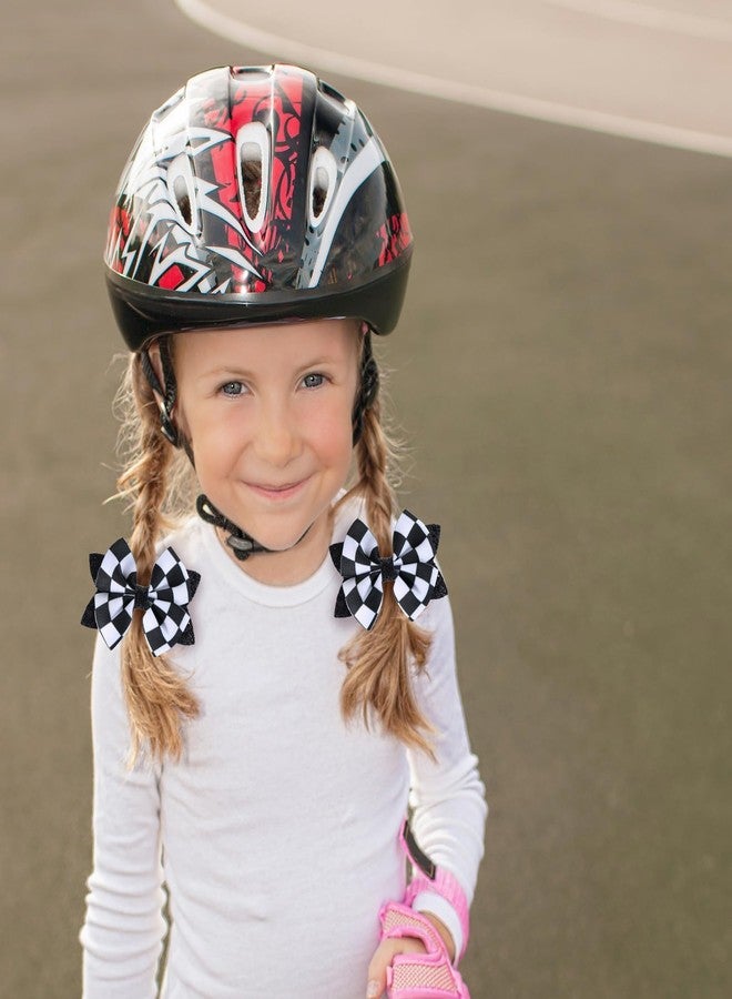 Miroksh Glitter Racing Checkered Flag Hair Bows Clips 4 inch Black White Buffalo Plaid Ribbon Pigtail Alligator Barrettes Kids Race Fan Car-Themed Birthday Party Gift Accessories - Image 3