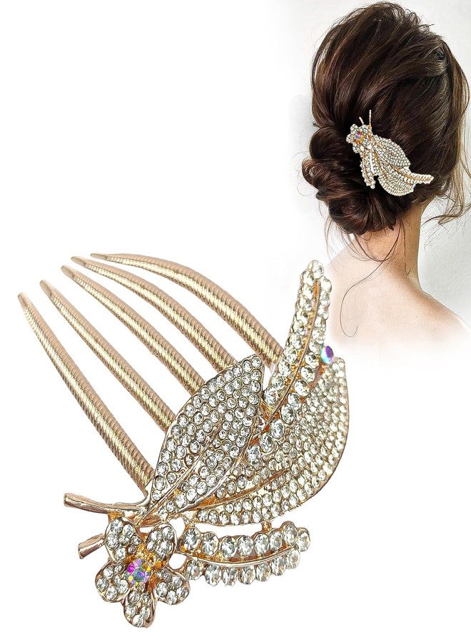 التعارف مشط شعر أنيق مرصع بأحجار الراين على شكل زهرة - مشط جانبي مزين بزهور لامعة بتصميم عتيق - أداة تصفيف شعر أنيقة للنساء والفتيات وحفلات الزفاف (أبيض) - Image 1