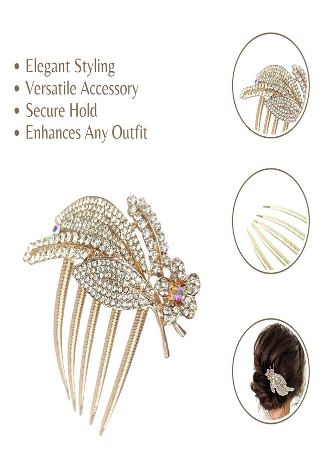 التعارف مشط شعر أنيق مرصع بأحجار الراين على شكل زهرة - مشط جانبي مزين بزهور لامعة بتصميم عتيق - أداة تصفيف شعر أنيقة للنساء والفتيات وحفلات الزفاف (أبيض) - Image 3