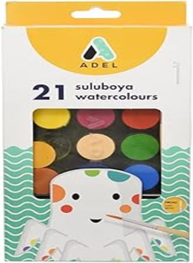 Adel 229 0931 001 water colors with round paint brush set of 21 color - multi color
