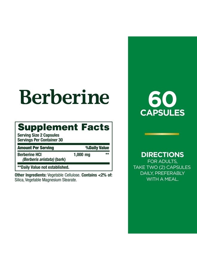 NATURE'S BOUNTY - 1000mg Berberine Herbal Health Capsules Support Heart and Cardiovascular Health, Help Maintain Healthy Cholesterol, Triglyceride, and Blood Sugar Levels, 60 Capsules - Image 1