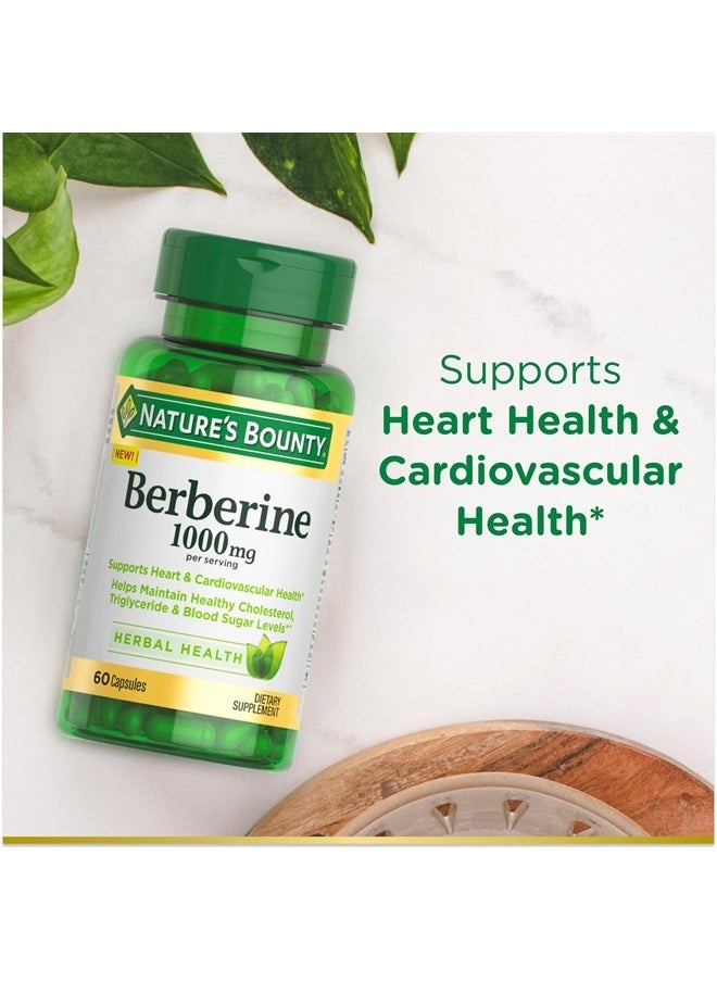 NATURE'S BOUNTY - 1000mg Berberine Herbal Health Capsules Support Heart and Cardiovascular Health, Help Maintain Healthy Cholesterol, Triglyceride, and Blood Sugar Levels, 60 Capsules - Image 1