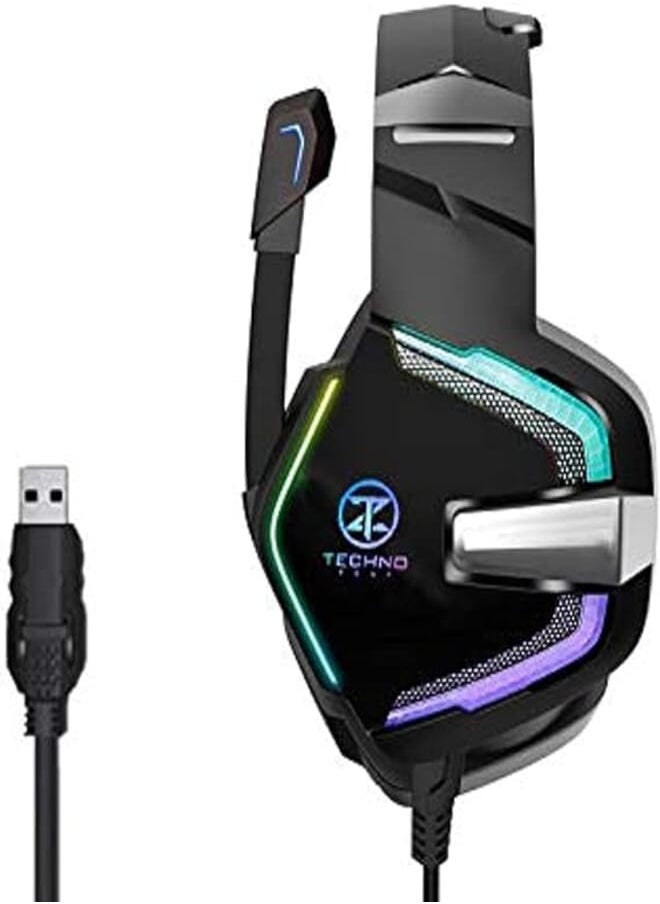 Techno Zone K69 USB Surrounded Gaming Headphone With LED Lights, mic & Software for Computer Headphones Headset 