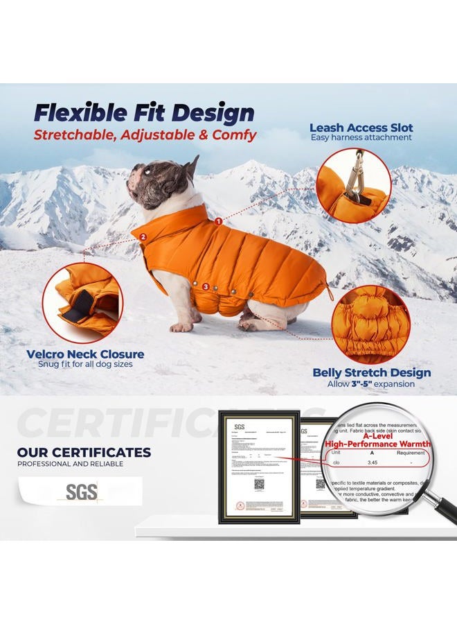SPACE LION Dog Puffer Coat, Down Winter Jacket, SGS Warm Certified, Durable Outdoor Coat for Cold and Windy Conditions, Adjustable Fit for Small & Medium Dogs(Orange,12/S) - Image 3