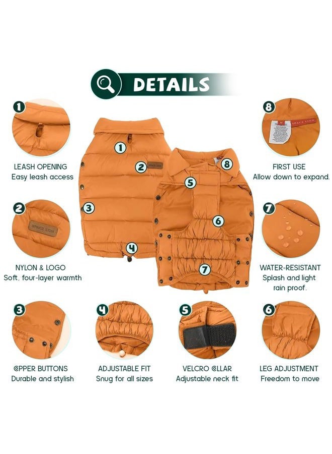 SPACE LION Dog Puffer Coat, Down Winter Jacket, SGS Warm Certified, Durable Outdoor Coat for Cold and Windy Conditions, Adjustable Fit for Small & Medium Dogs(Orange,12/S) - Image 5