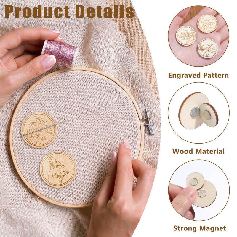 TXIN 6 Pieces Magnetic Needle Minder Holder Magnet Needle Nanny Keeper Flower Patterned Needleminder for Cross Stitch Embroidery Sewing Needlework Supplies - Image 3