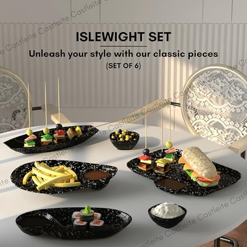 Castleite Islewight Multi-Purpose Kitchen Serving Platter: Deluxe Melamine Crockery Set of 6 - Versatile Chip and Dip Tray for Snacks, Starters & Desserts (Marble White) - Image 2