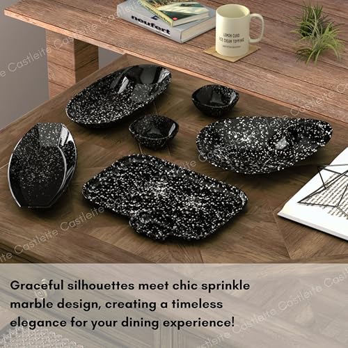 Castleite Islewight Multi-Purpose Kitchen Serving Platter: Deluxe Melamine Crockery Set of 6 - Versatile Chip and Dip Tray for Snacks, Starters & Desserts (Marble White) - Image 5