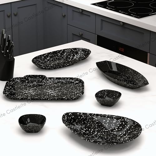 Castleite Islewight Multi-Purpose Kitchen Serving Platter: Deluxe Melamine Crockery Set of 6 - Versatile Chip and Dip Tray for Snacks, Starters & Desserts (Marble White) - Image 3